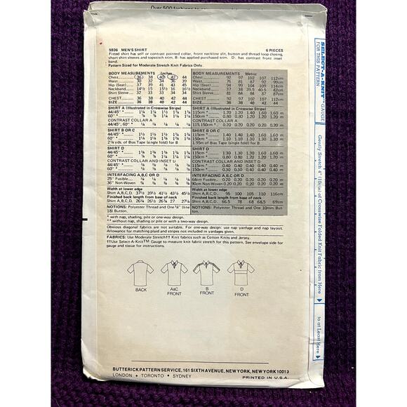 Butterick 5936 Sewing Pattern mens polo 1970s size 40 - Picture 3 of 6